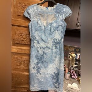 Tadashi Shoji cocktail party mother of bride groom dress 6 sheer cut out lined